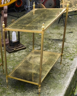 Maison Jansen refined pair of 2 tier side table gold leaf glasses
