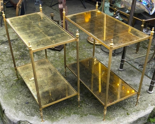 Maison Jansen refined pair of 2 tier side table gold leaf glasses