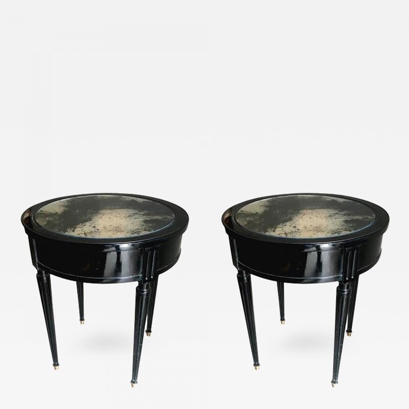 Maison Jansen Signed Pair of Tables with Oxidized Mirror Top