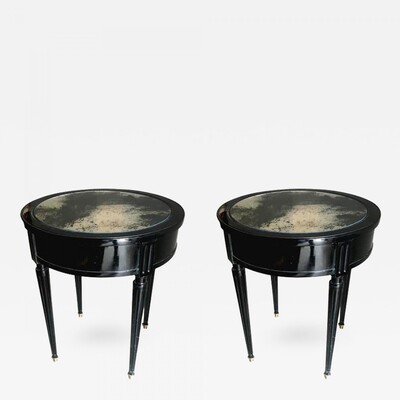 Maison Jansen Signed Pair of Tables with Oxidized Mirror Top