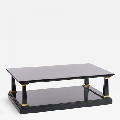 Maison Jansen spectacular 2 tiers black & gold leaf coffee table