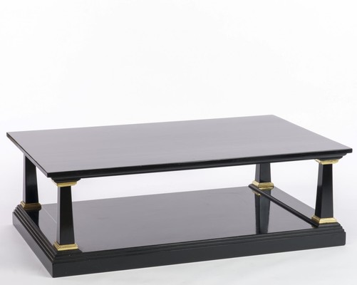 Maison Jansen spectacular 2 tiers black & gold leaf coffee table