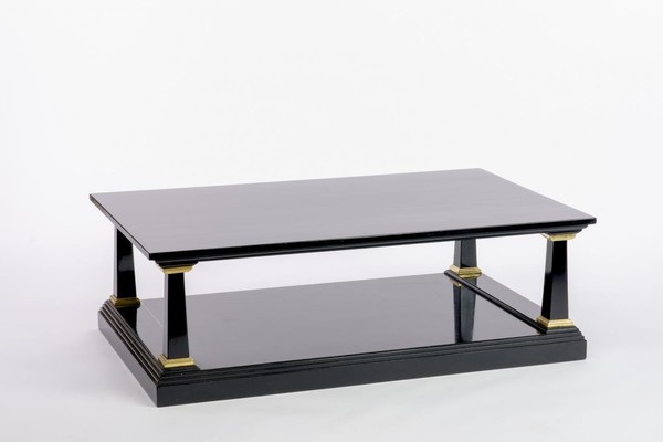 Maison Jansen spectacular 2 tiers black & gold leaf coffee table