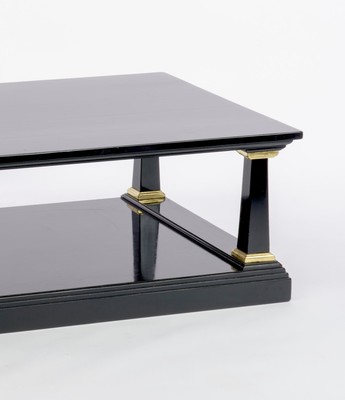 Maison Jansen spectacular 2 tiers black & gold leaf coffee table