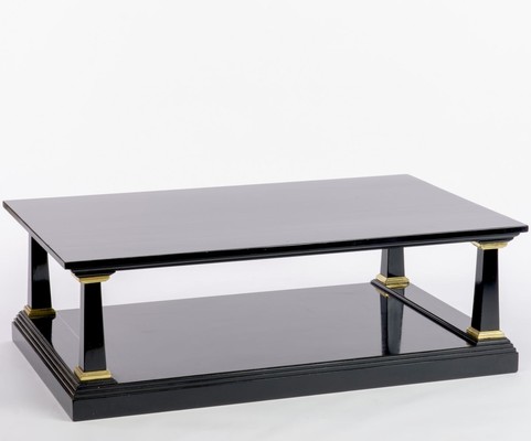 Maison Jansen spectacular 2 tiers black & gold leaf coffee table