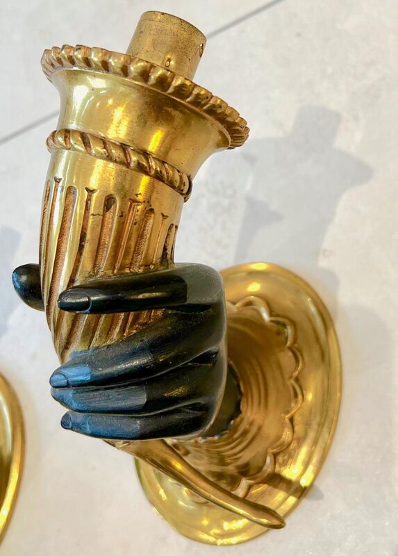Maison Jansen superb gold bronze cornucopia pair of sconces