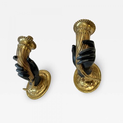 Maison Jansen superb gold bronze cornucopia pair of sconces