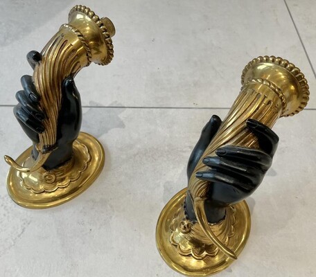 Maison Jansen superb gold bronze cornucopia pair of sconces