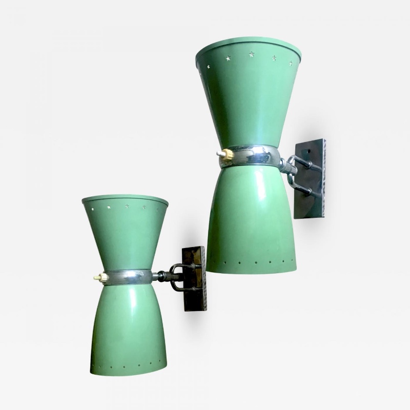 Maison Lunel pair of 50s pale green lacquered orientable sconce