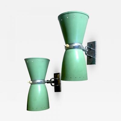 Maison Lunel pair of 50s pale green lacquered orientable sconce