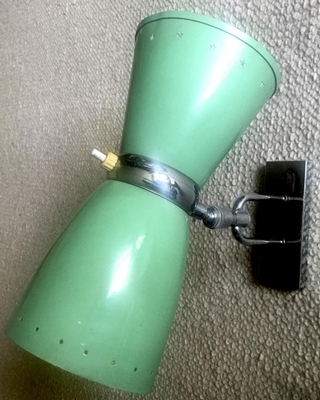 Maison Lunel pair of 50s pale green lacquered orientable sconce