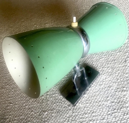 Maison Lunel pair of 50s pale green lacquered orientable sconce