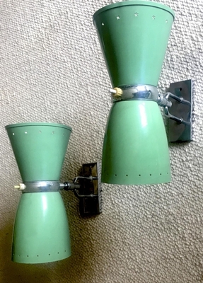 Maison Lunel pair of 50s pale green lacquered orientable sconce