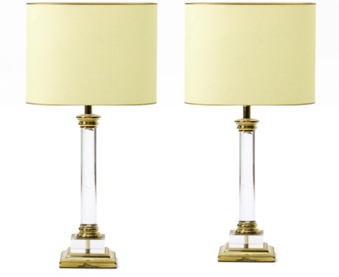 Maison Romeo Paris pair of Lucite and gold brass neo classic 