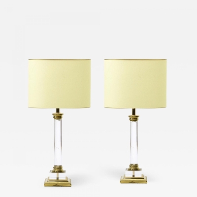 Maison Romeo Paris pair of Lucite and gold brass neo classic 