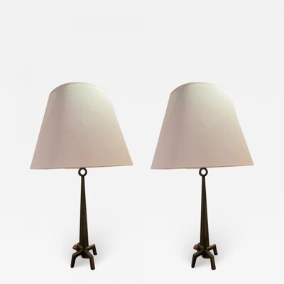 Marc Duplantier attributed pair of patinated solid bronze lamps