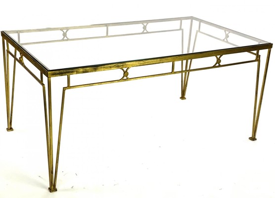 Marc Duplantier style long gold leaf wrought iron dinning table