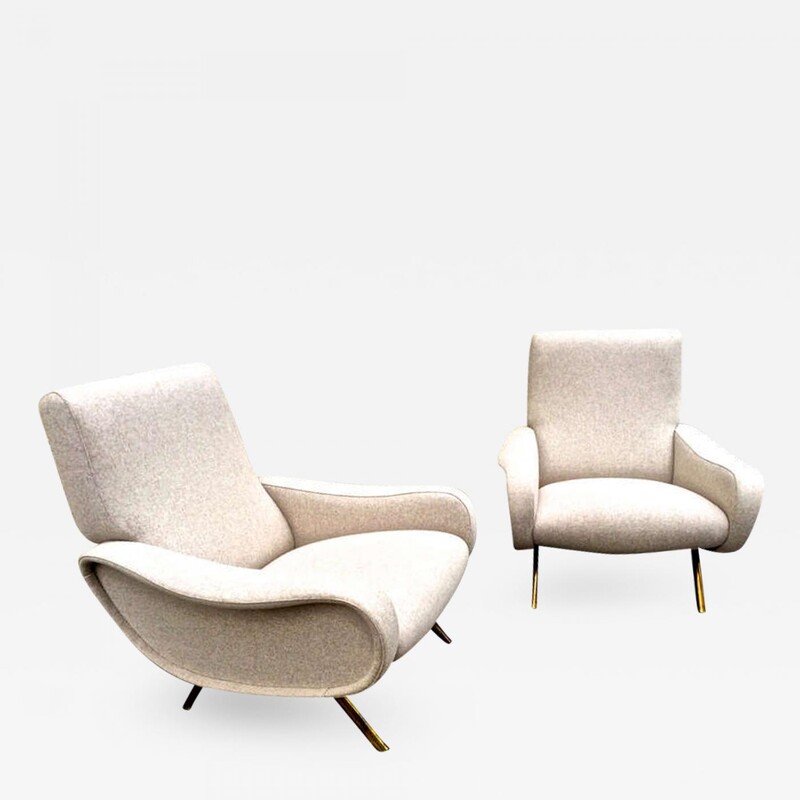 Marco Zanuso Pair of Vintage Lady Chairs in Beige Wool Chine