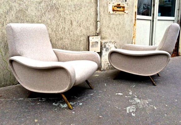 Marco Zanuso Pair of Vintage Lady Chairs in Beige Wool Chine