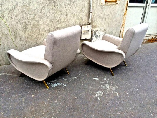 Marco Zanuso Pair of Vintage Lady Chairs in Beige Wool Chine