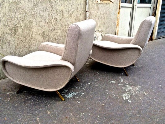 Marco Zanuso Pair of Vintage Lady Chairs in Beige Wool Chine