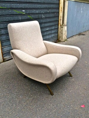 Marco Zanuso Pair of Vintage Lady Chairs in Beige Wool Chine