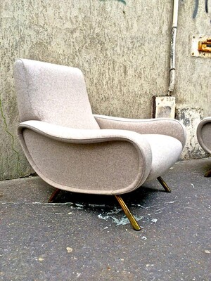 Marco Zanuso Pair of Vintage Lady Chairs in Beige Wool Chine