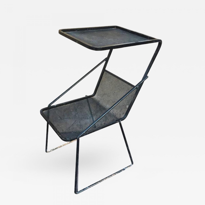 Mathieu Matégot Black Side Table with Rigitule Shelves