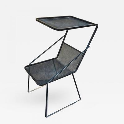 Mathieu Matégot Black Side Table with Rigitule Shelves