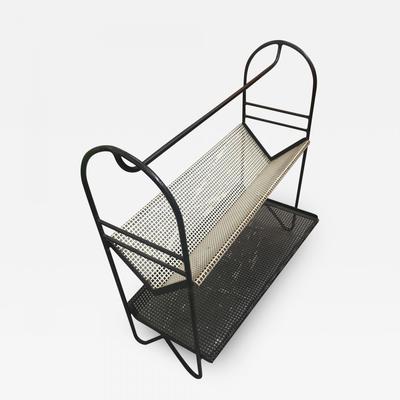 Mathieu Matégot Black White Magazine Rack in Perforated Iron