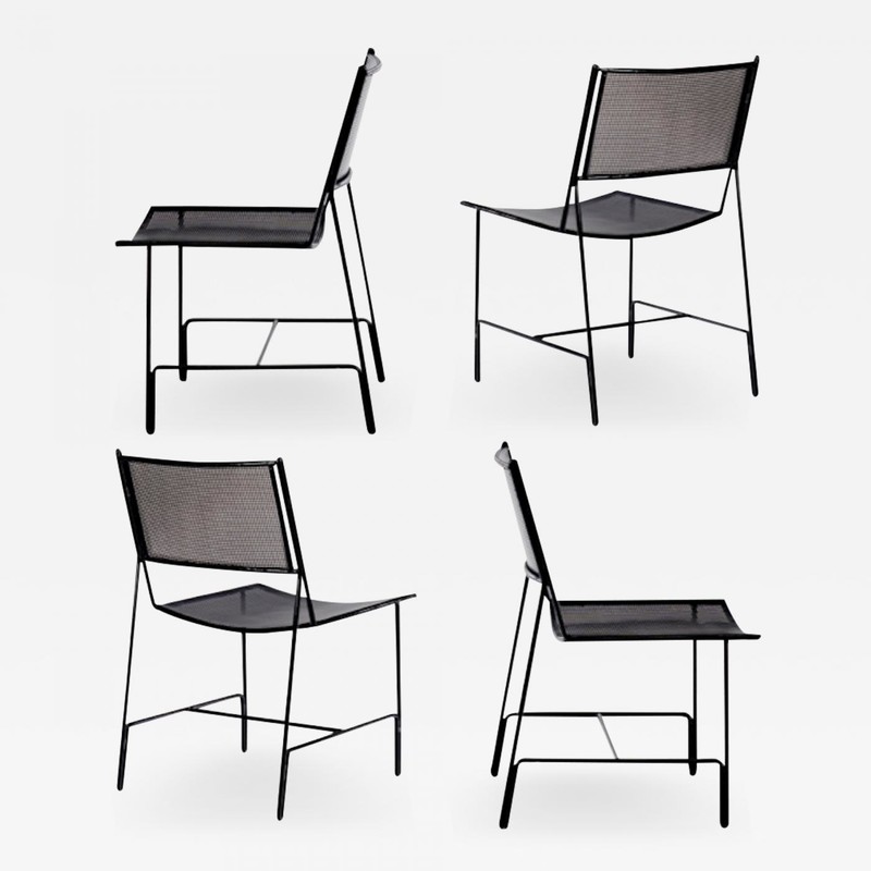 Mathieu Mategot set of 4 black chairs documented model 