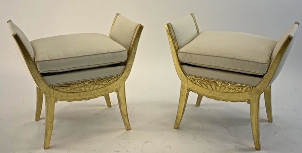 Maurice Dufrene pair of gold leaf carved wood stools