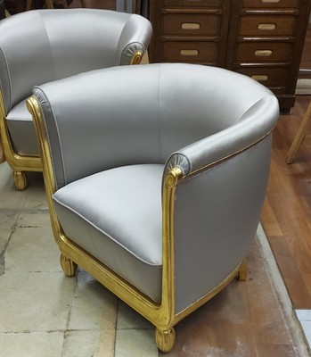 Maurice Dufrene pair of gold leaf frame Art Deco chairs 