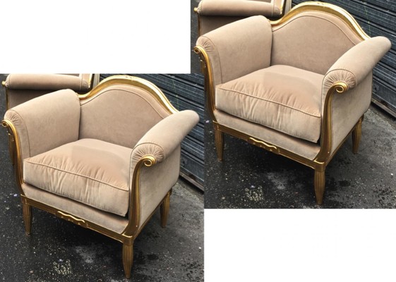 Maurice Dufrene refined art deco carved gilt wood frame chairs
