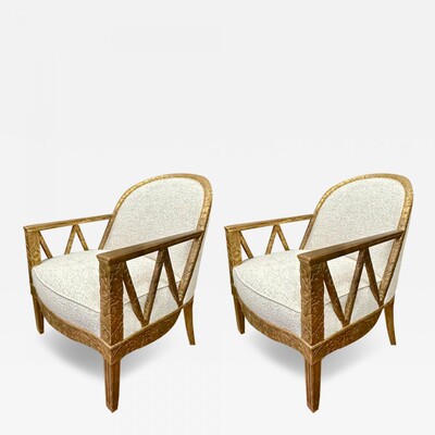 Maurice Dufrene stunning fully carved gold leaf pair of chairs