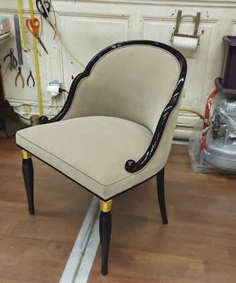 Maurice Dufrene superb Art Deco chair in black varnished wood