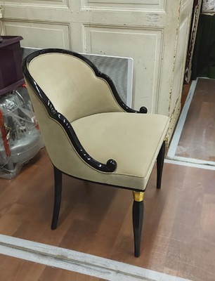 Maurice Dufrene superb Art Deco chair in black varnished wood