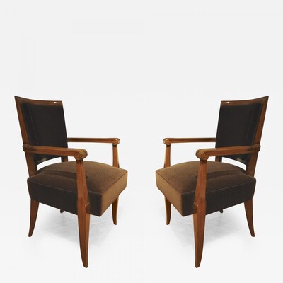 Maxime Old Pair of Refined Solid Walnut Armchairs