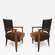 Maxime Old Pair of Refined Solid Walnut Armchairs