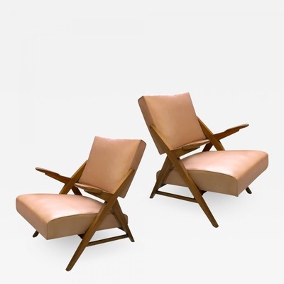 Maxime Old Style pair of slender 50s french lounge chairs