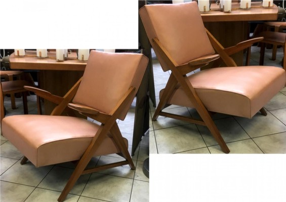 Maxime Old Style pair of slender 50s french lounge chairs