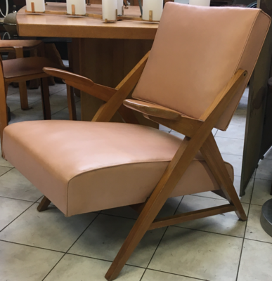 Maxime Old Style pair of slender 50s french lounge chairs