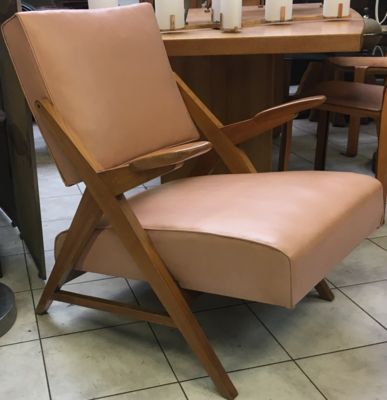 Maxime Old Style pair of slender 50s french lounge chairs