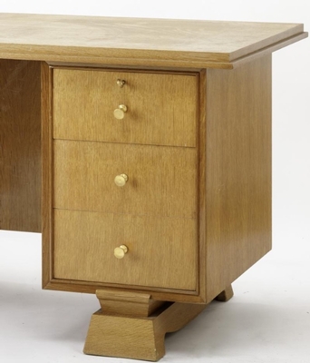 Maxime Old style six drawers oak desk with gold bronze knob