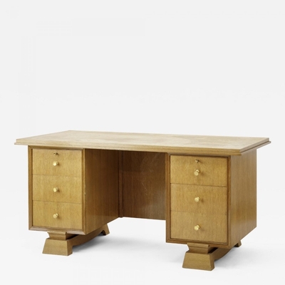 Maxime Old style six drawers oak desk with gold bronze knob