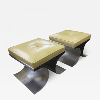 Michel Boyer iconic pair of bruised steel and leather stool