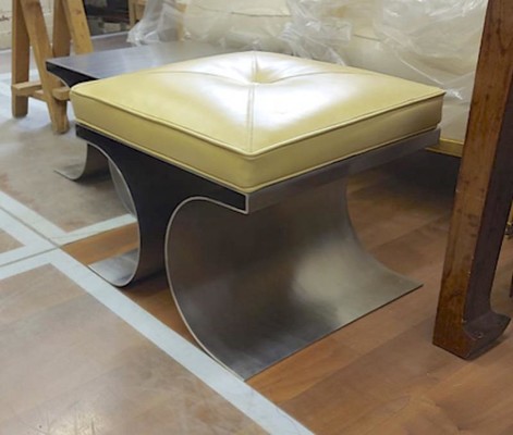 Michel Boyer iconic pair of bruised steel and leather stool