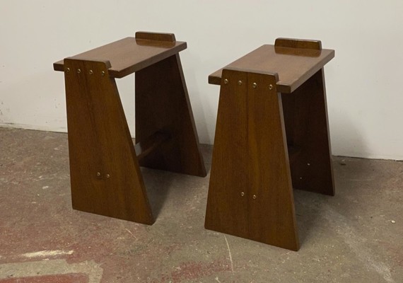 modernist pair of mahogany side table