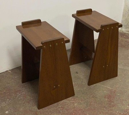 modernist pair of mahogany side table