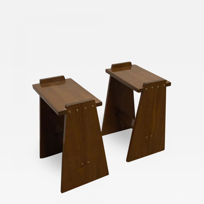 modernist pair of mahogany side table